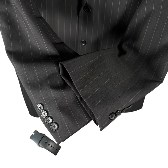 EMANUAL Emanuel Ungaro 44R Pinstripe Suit Jacket Blazer Formal Black Tie Work - Picture 7 of 11